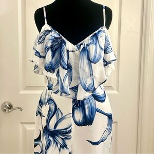 VENUS Blue Floral Ruffle Jumpsuit